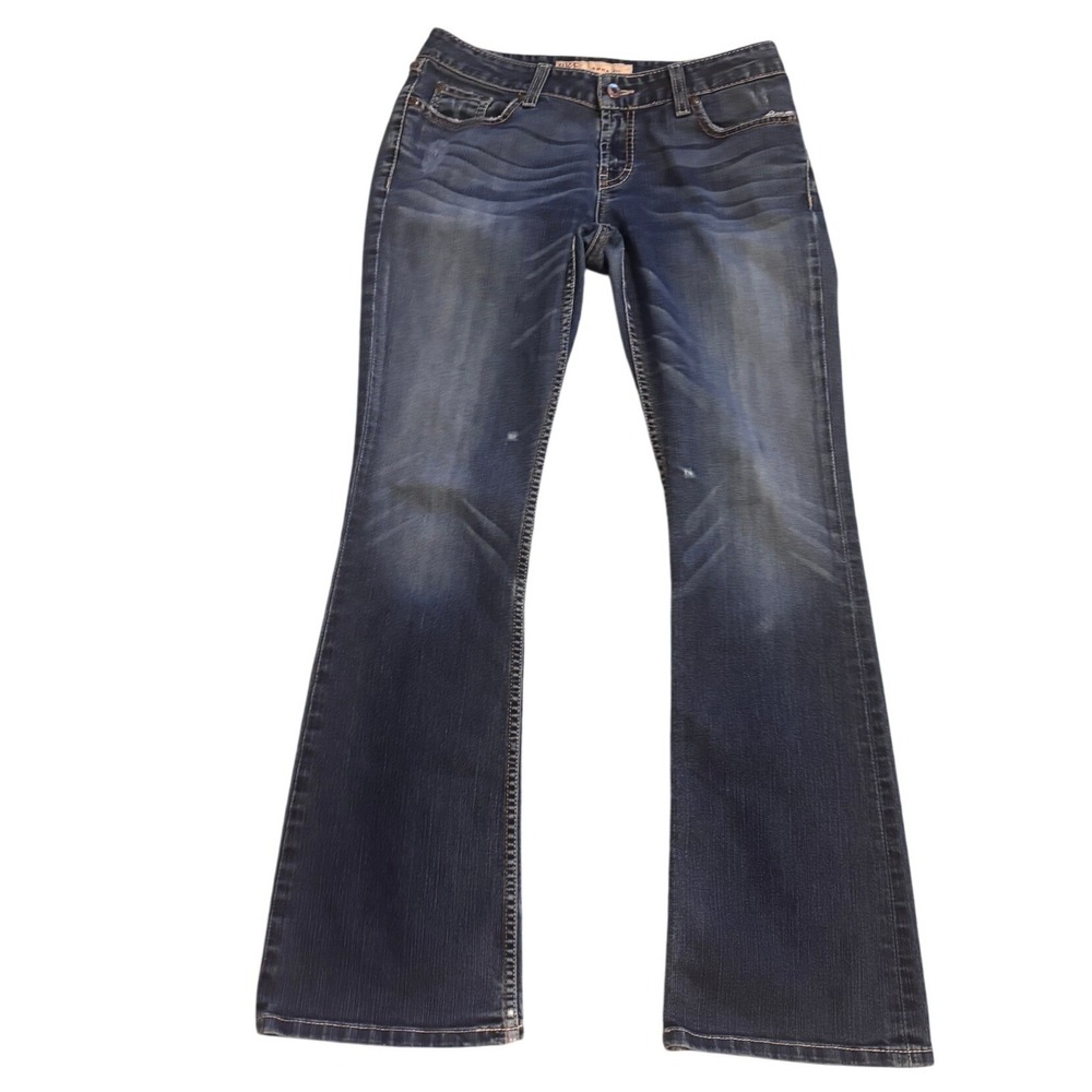 BKE Emma Bootcut Jeans Women 29 Blue Excellent Dark Wash Distressed 30x29